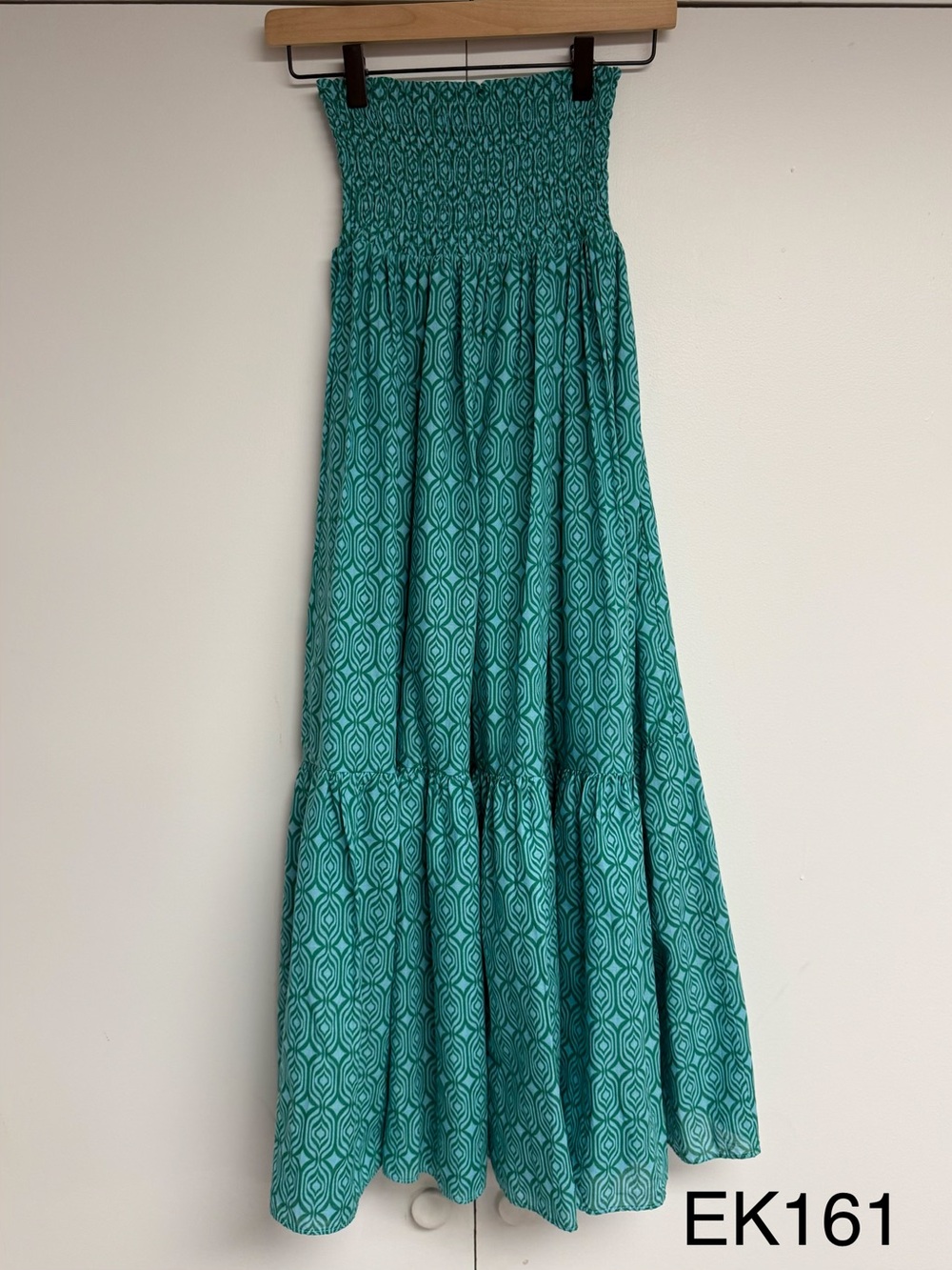 Zara Alice Aquamarine Geometric Maxi Skirt XS Smocked Waist